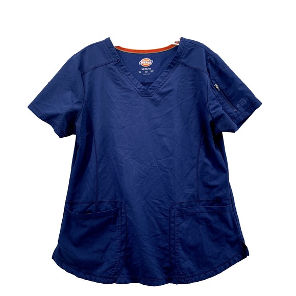 Dickies Scrub Top Women Medium Blue V-Neck Medical Uniform Workwear Professional - Picture 1 of 7